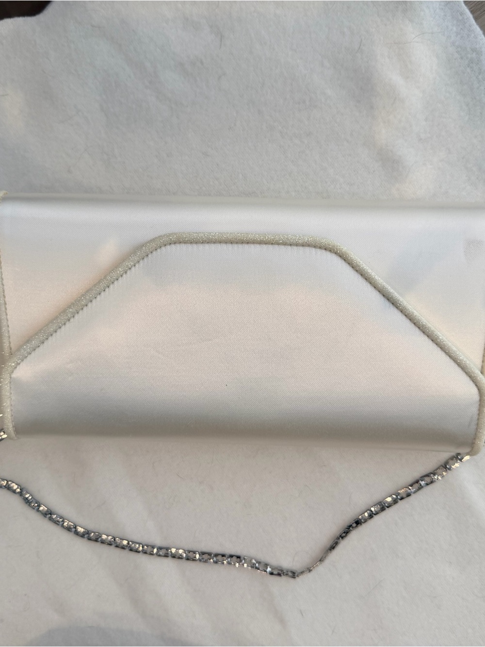 Rainbow White Satin Clutch with Silver Chain Strap